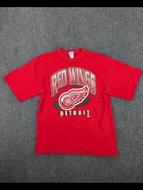 Vintage 90s Detroit Red Wings T-Shirt XL Team Rated NHL Hockey Red Distressed